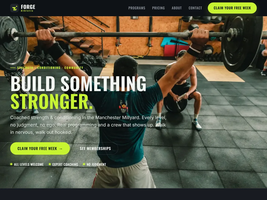 Forge Athletic — Fitness sample website header