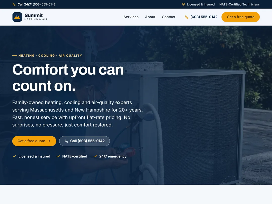 Summit Heating & Air — Service / Handy work sample website header